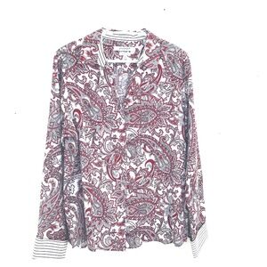 Foxcroft button down shirt women's 14 paisley stripes "wrinkle free" "fitted"